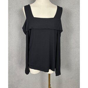 Bar III Women's Plus Size Long Sleeve Cold Shoulder Top Size 0X Black NWT's